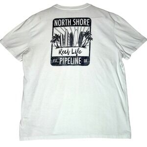 Reel Life Mens XL North Shore Pipeline Hawaii Surf Graphic T-Shirt White Cotton